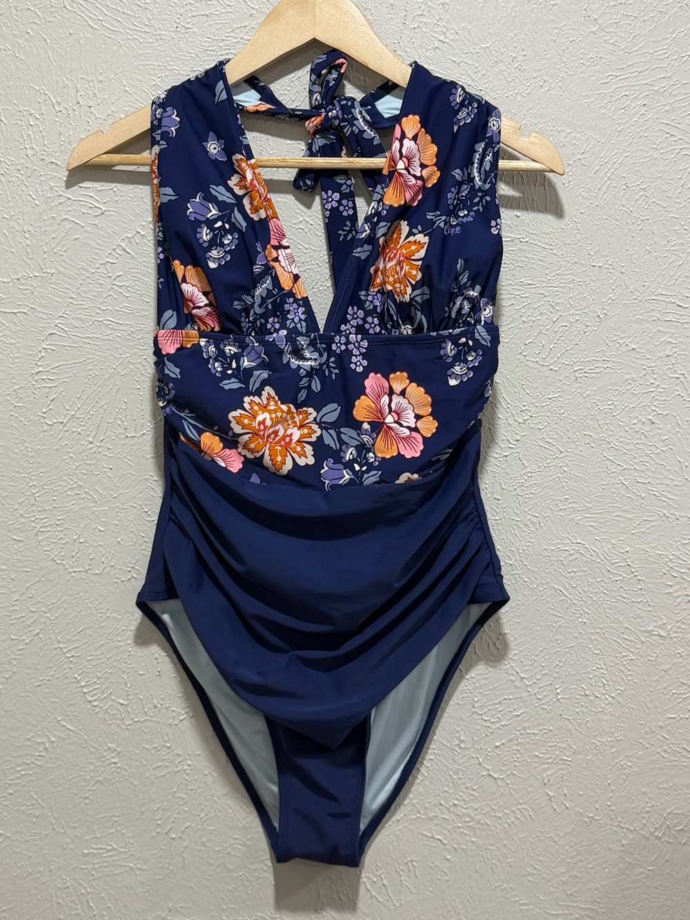 Cupshe Navy Floral One-Piece Swimsuit with Orange & Pink Accents